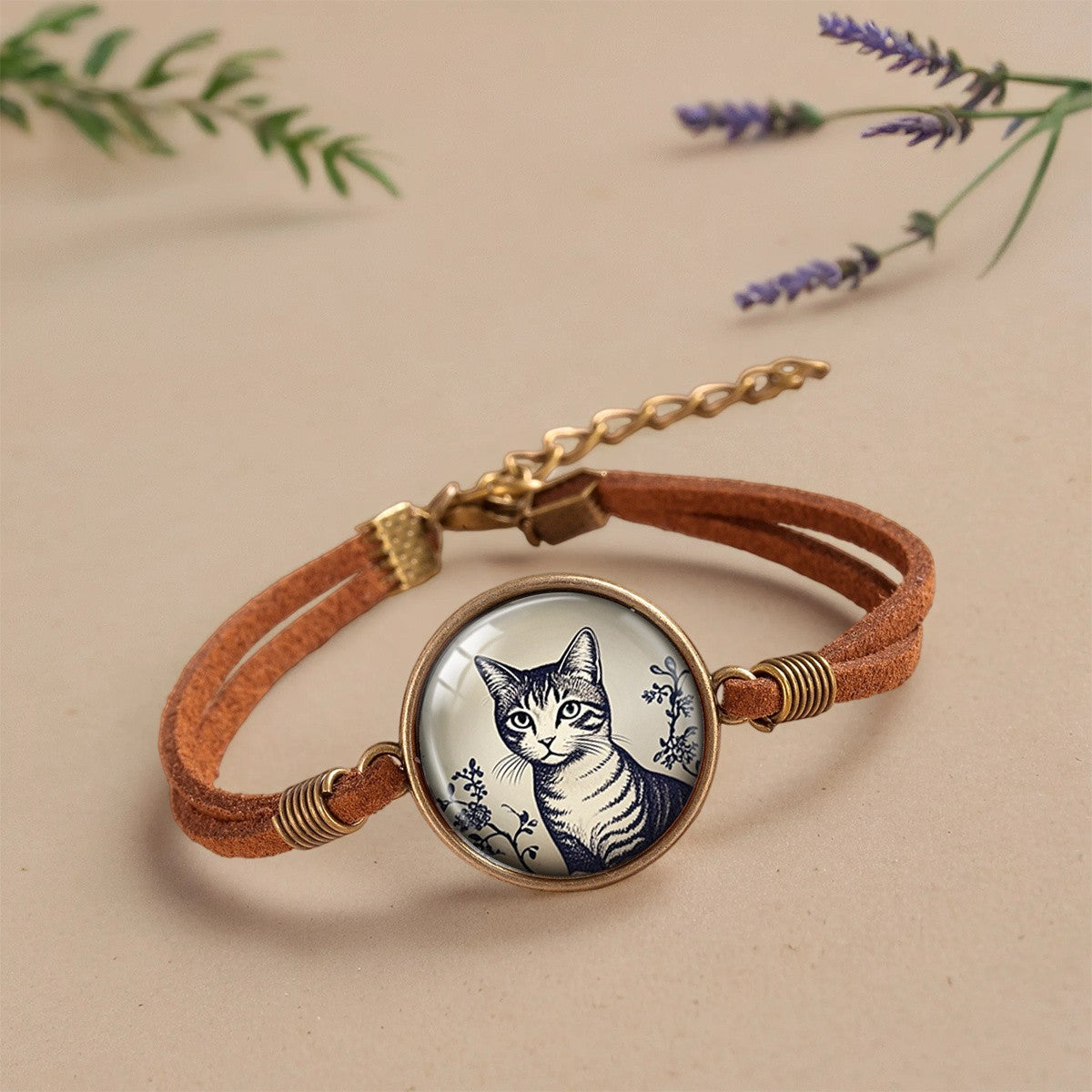 Blue Tabby Cat Glass Bracelet