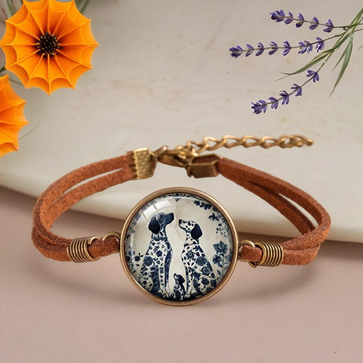 Blue Floral Dog Cabochon Bracelet