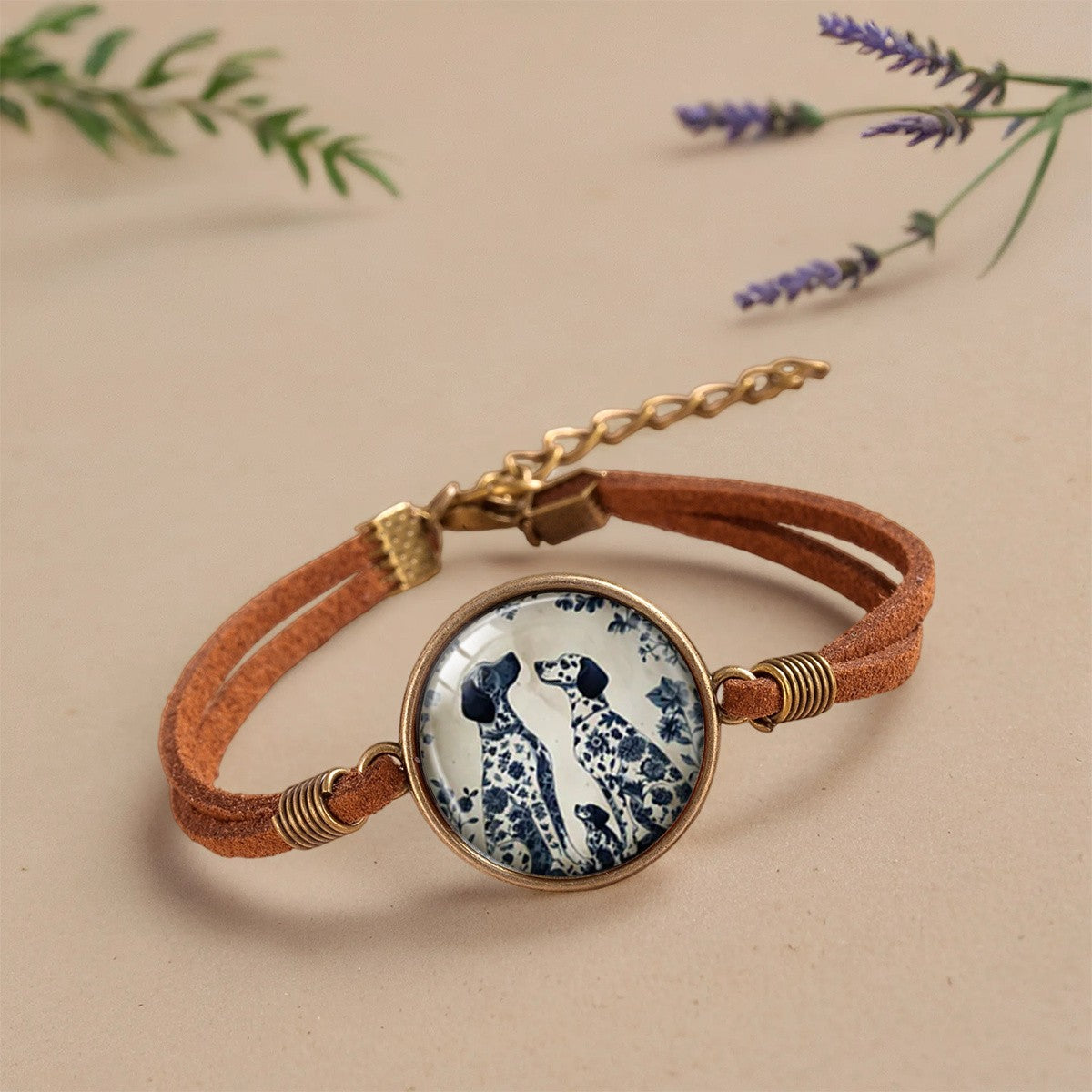 Blue Floral Dog Cabochon Bracelet