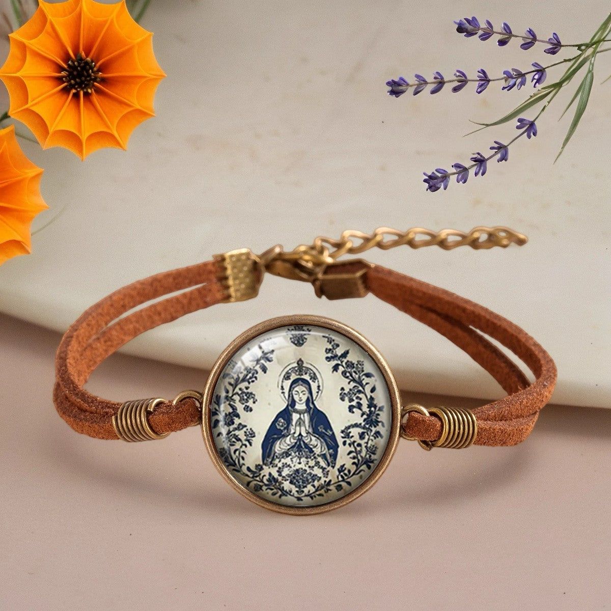 Blue Virgin Mary Cabochon Bracelet