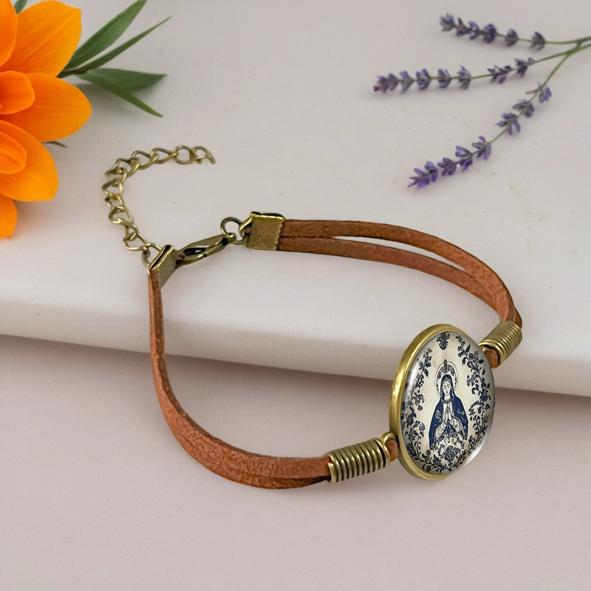 Blue Virgin Mary Cabochon Bracelet