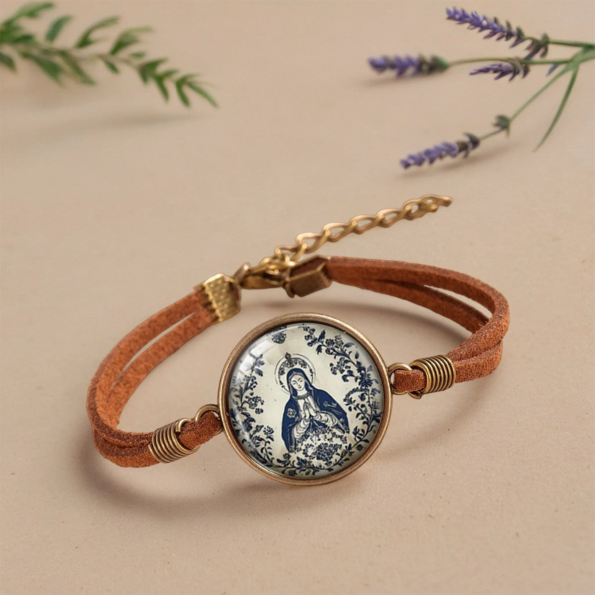 Blue Virgin Mary Cabochon Bracelet