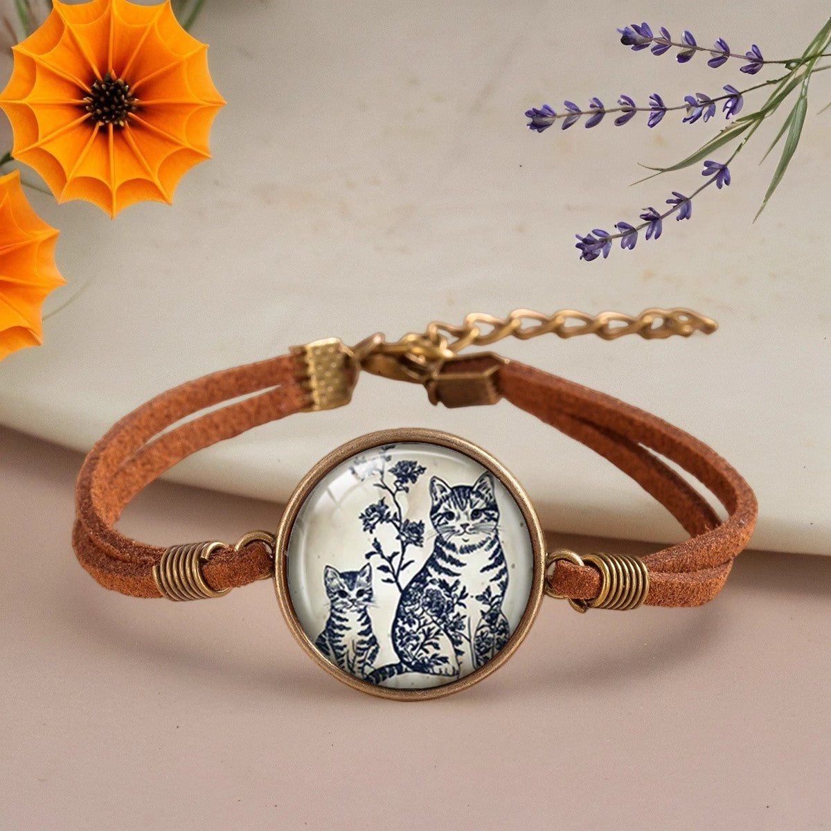 Blue Floral Cat Bracelet