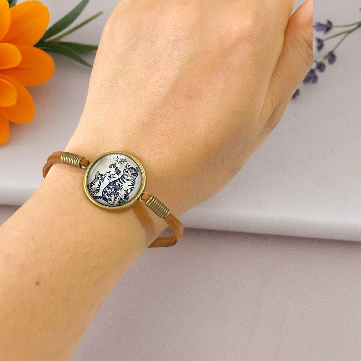 Blue Floral Cat Bracelet