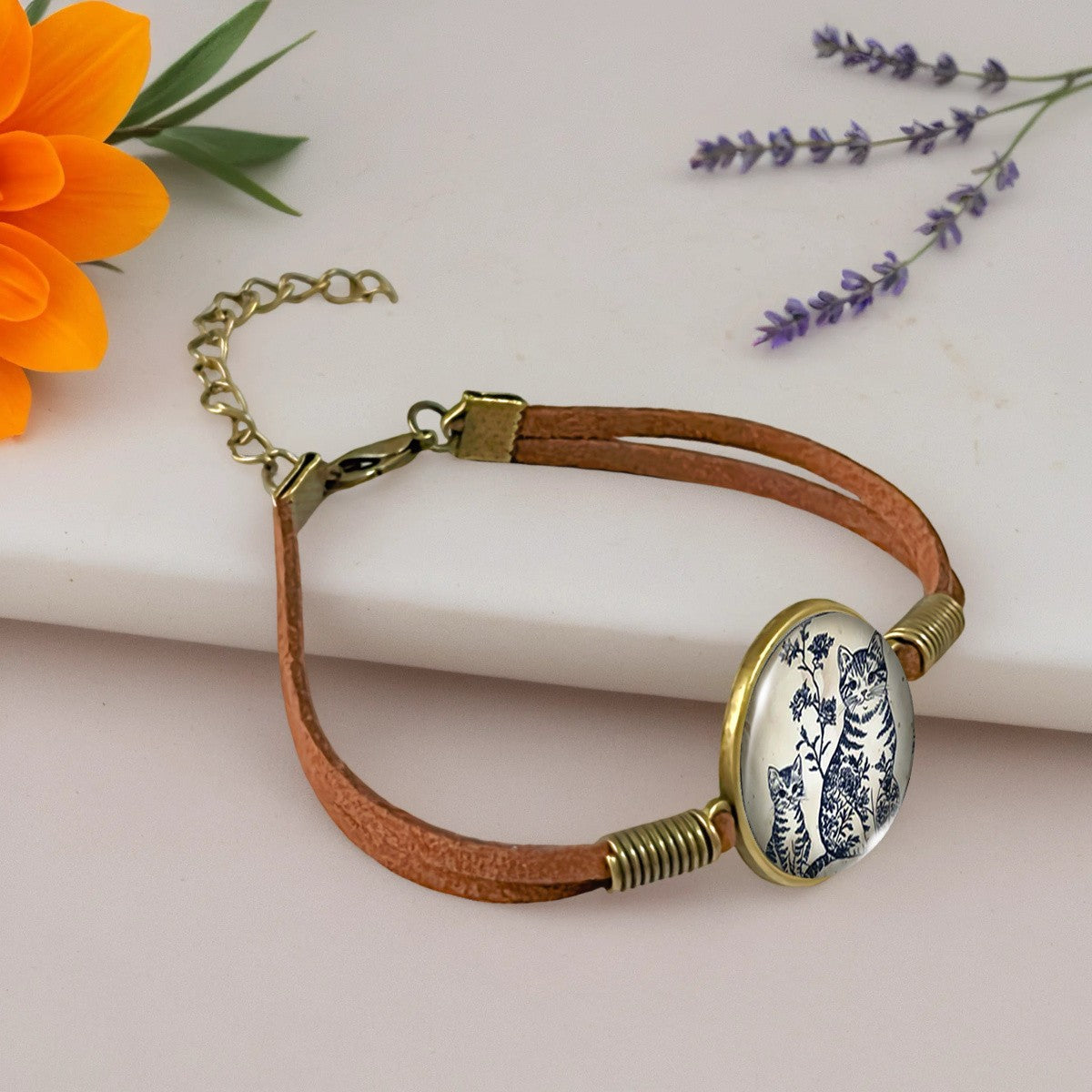 Blue Floral Cat Bracelet