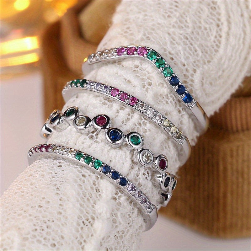 Rainbow Zircon Stackable Ring Set