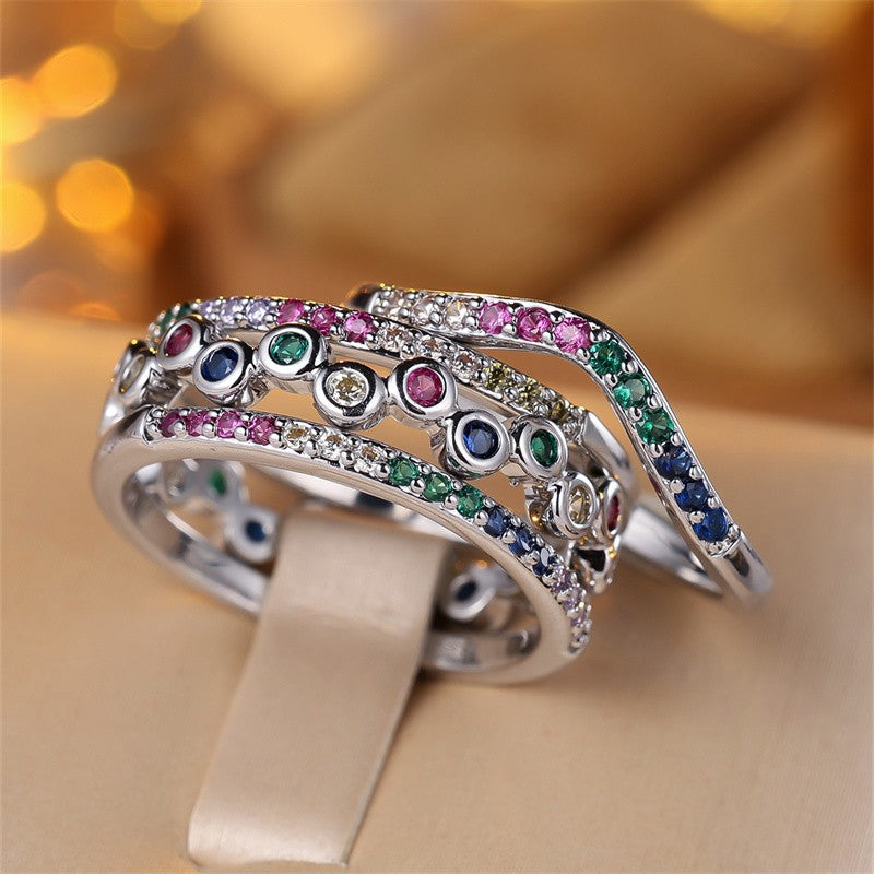 Rainbow Zircon Stackable Ring Set