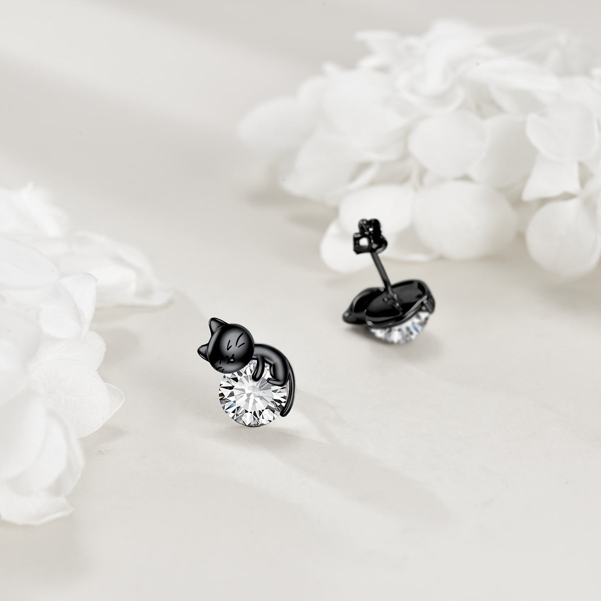 Black Cat Crystal Stud Earrings