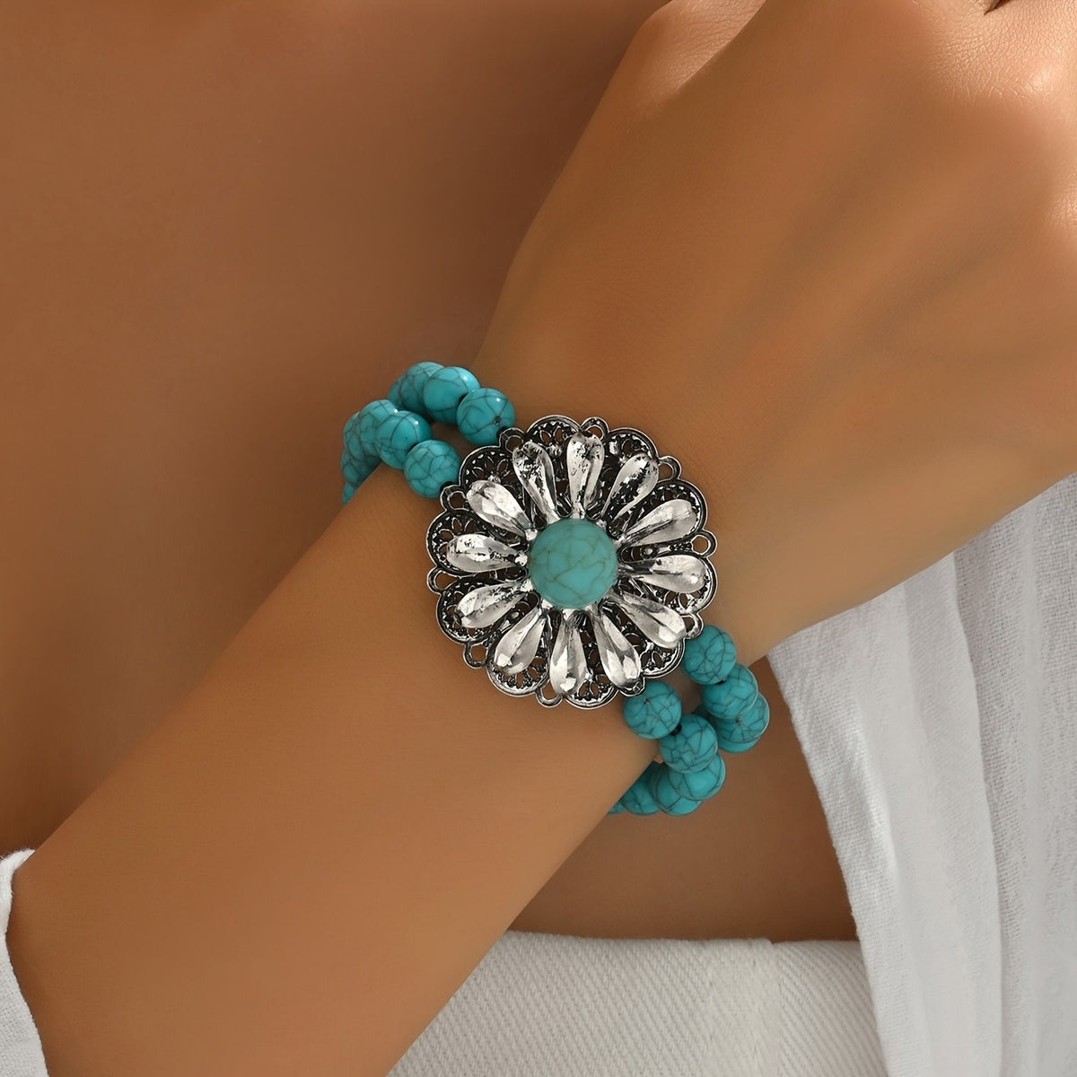 Turquoise Daisy Stretch Bracelet