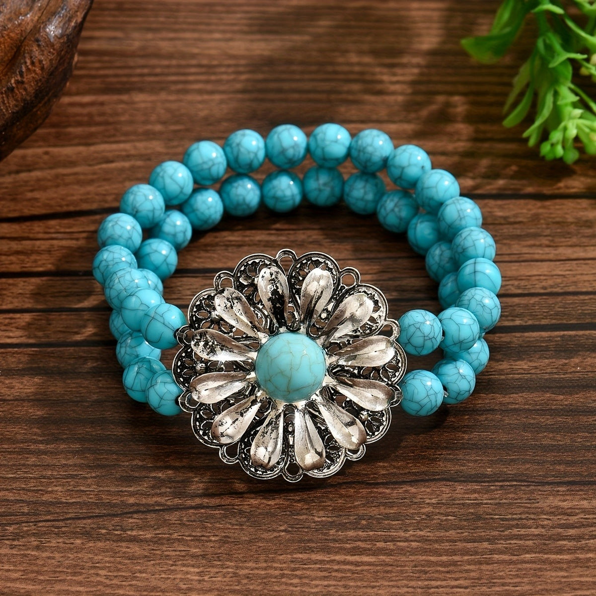 Turquoise Daisy Stretch Bracelet