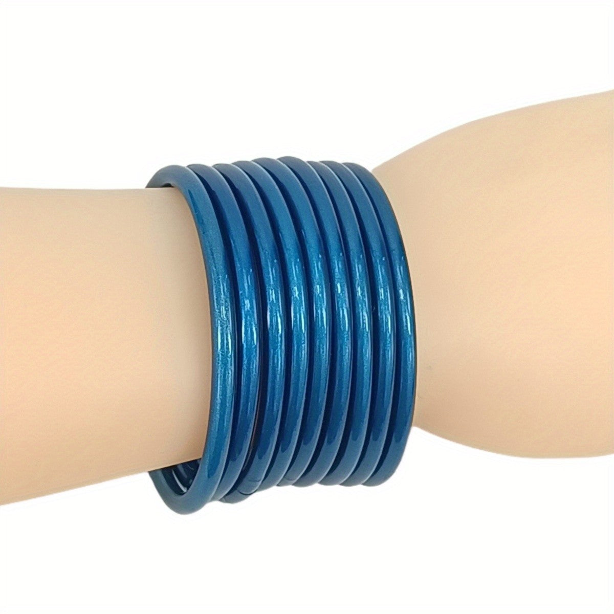 Teal Glitter Silicone Bangle Set