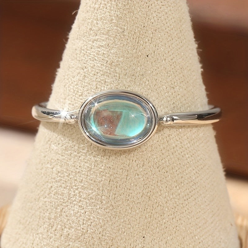 Iridescent Oval Moonstone Ring