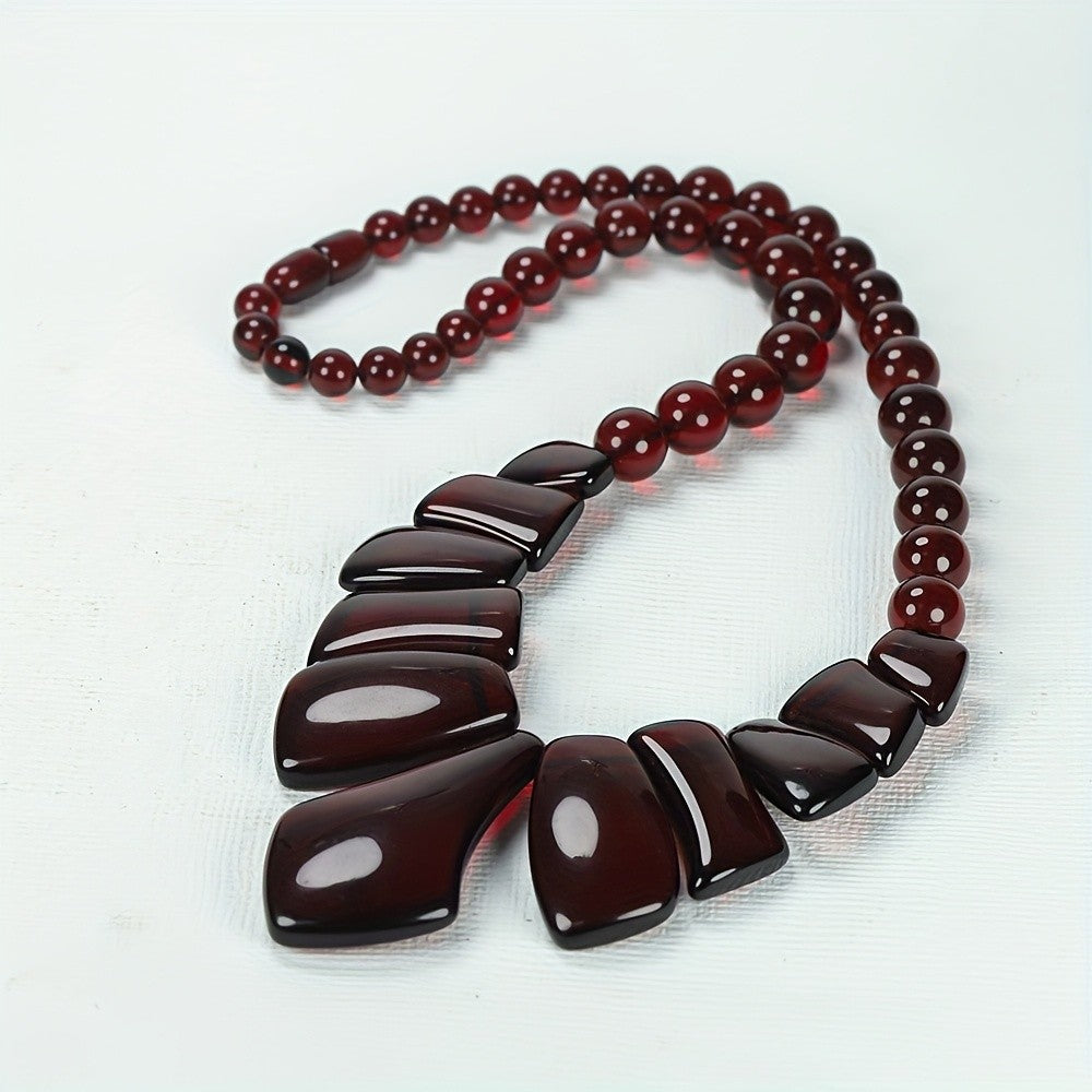 Burgundy Bead & Geometric Statement Necklace