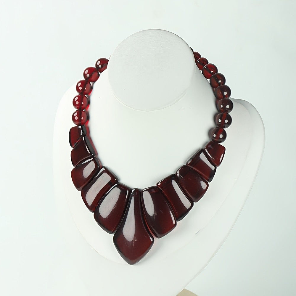 Burgundy Bead & Geometric Statement Necklace