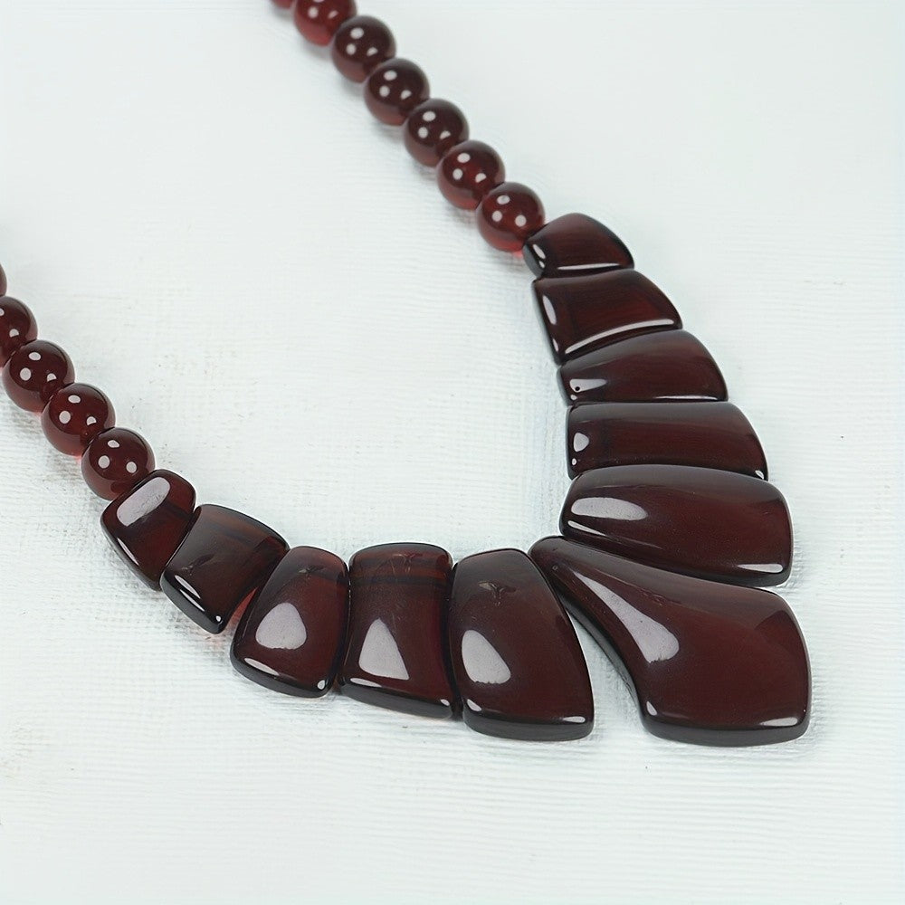Burgundy Bead & Geometric Statement Necklace