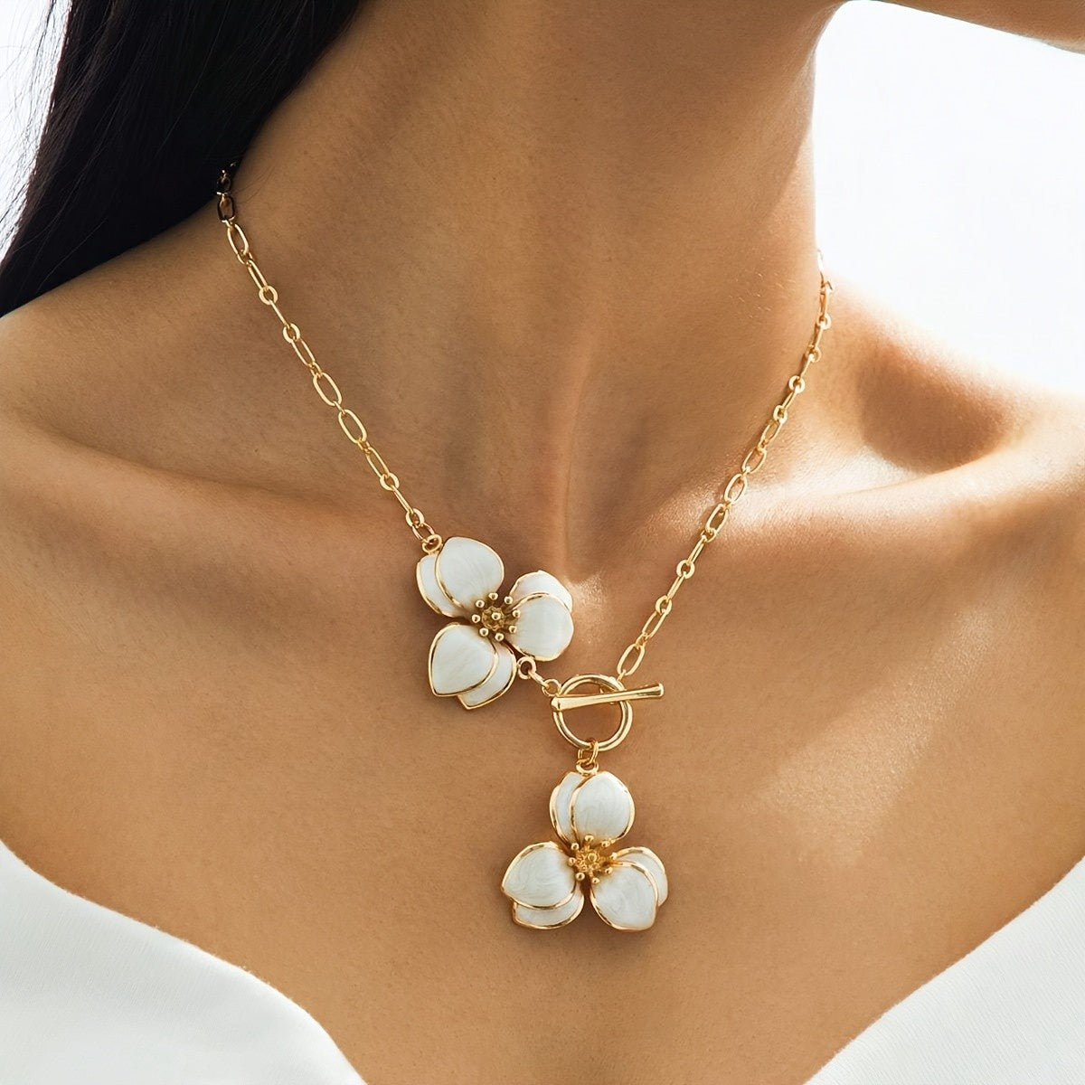 Green Enamel Flower Toggle Necklace