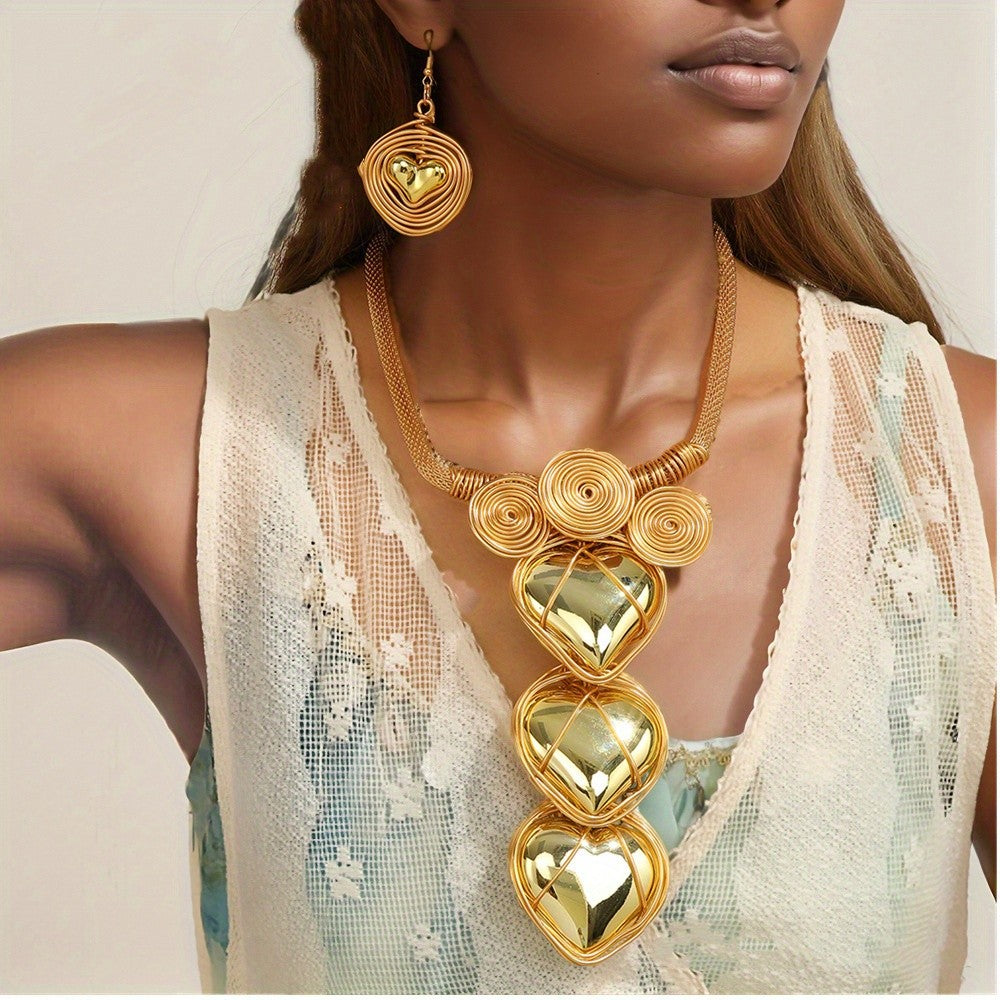Gold-Tone Heart Coil Jewelry Set
