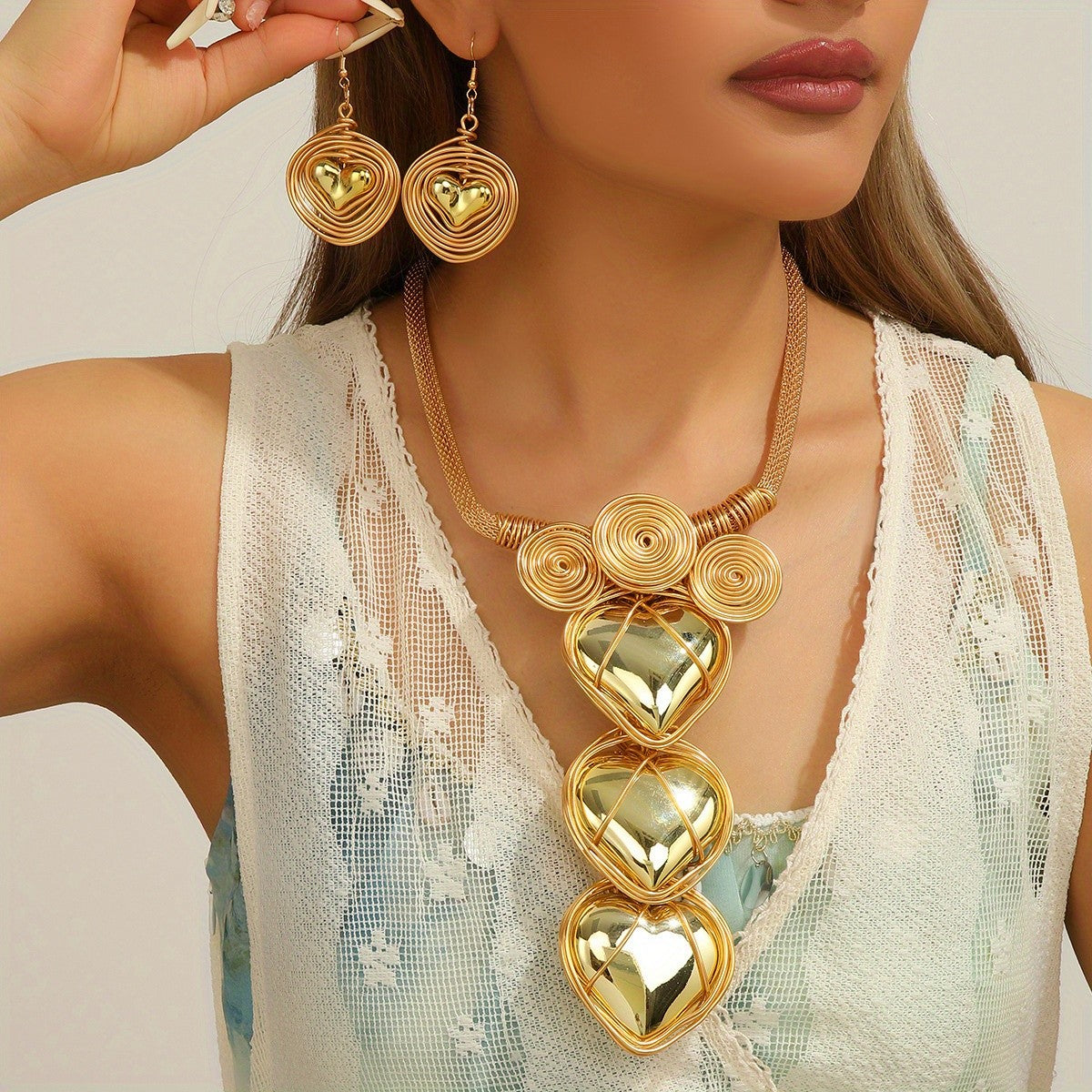 Gold-Tone Heart Coil Jewelry Set