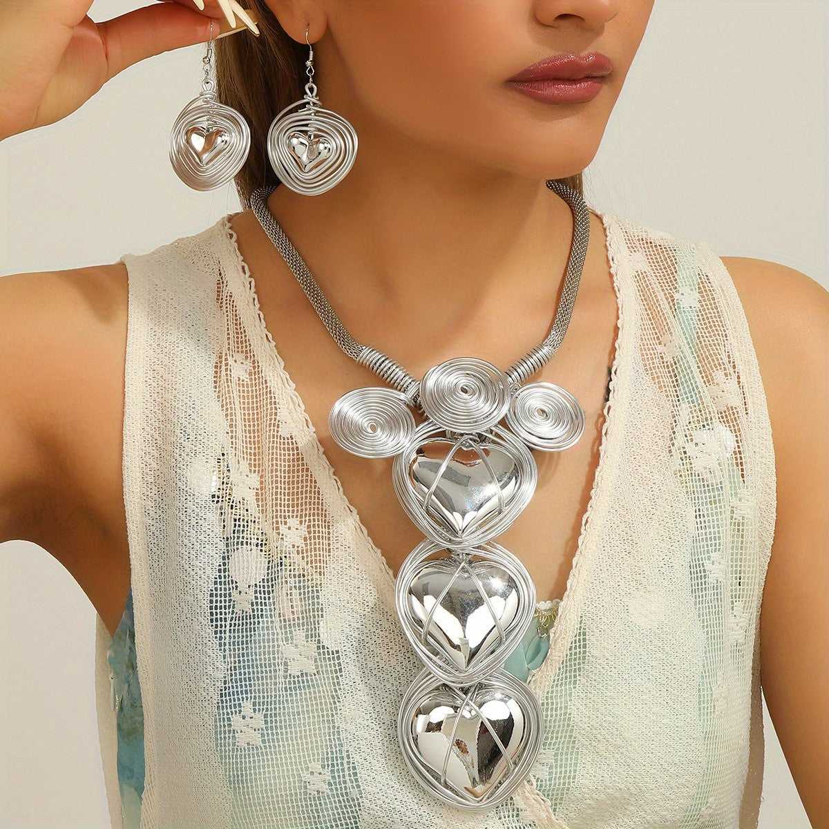 Gold-Tone Heart Coil Jewelry Set