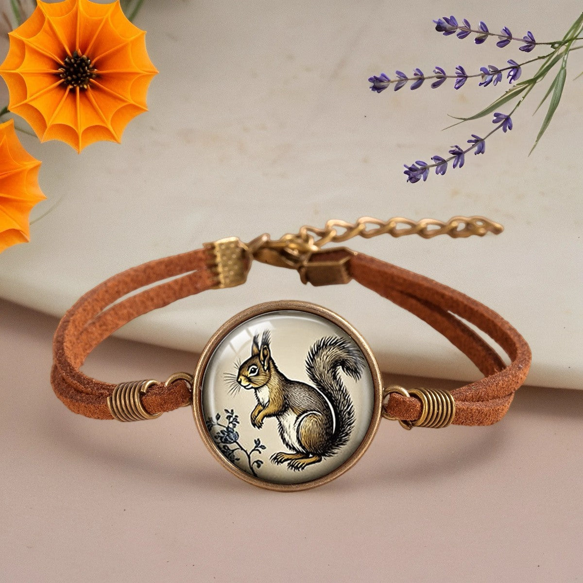 Squirrel Cabochon Leather Bracelet