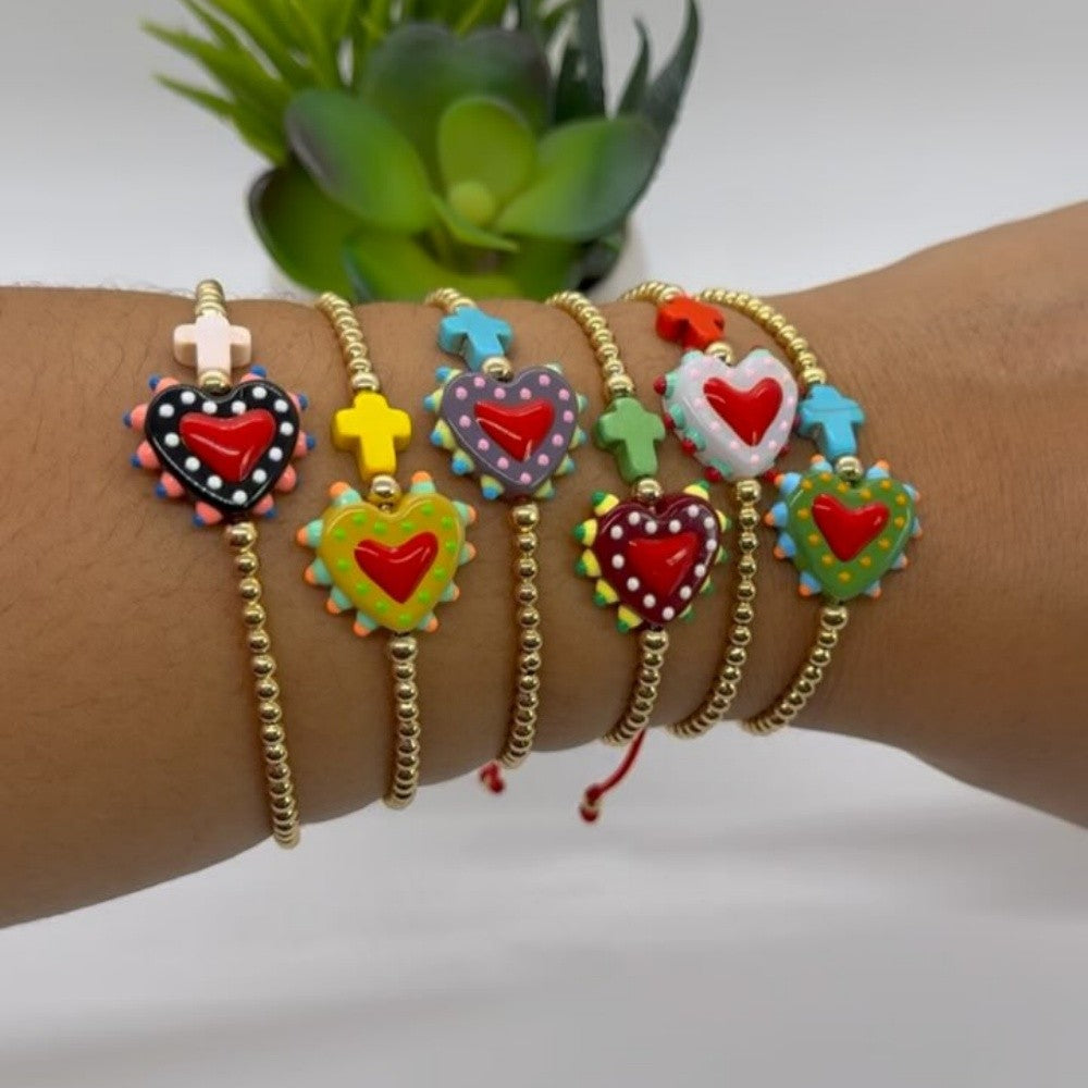 Sacred Heart & Cross Bead Bracelet