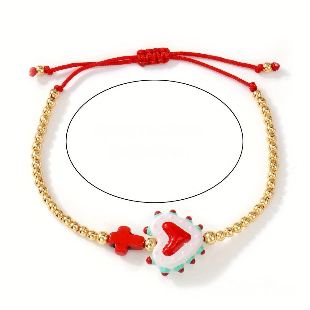 Sacred Heart & Cross Bead Bracelet