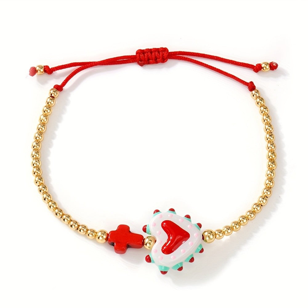 Sacred Heart & Cross Bead Bracelet