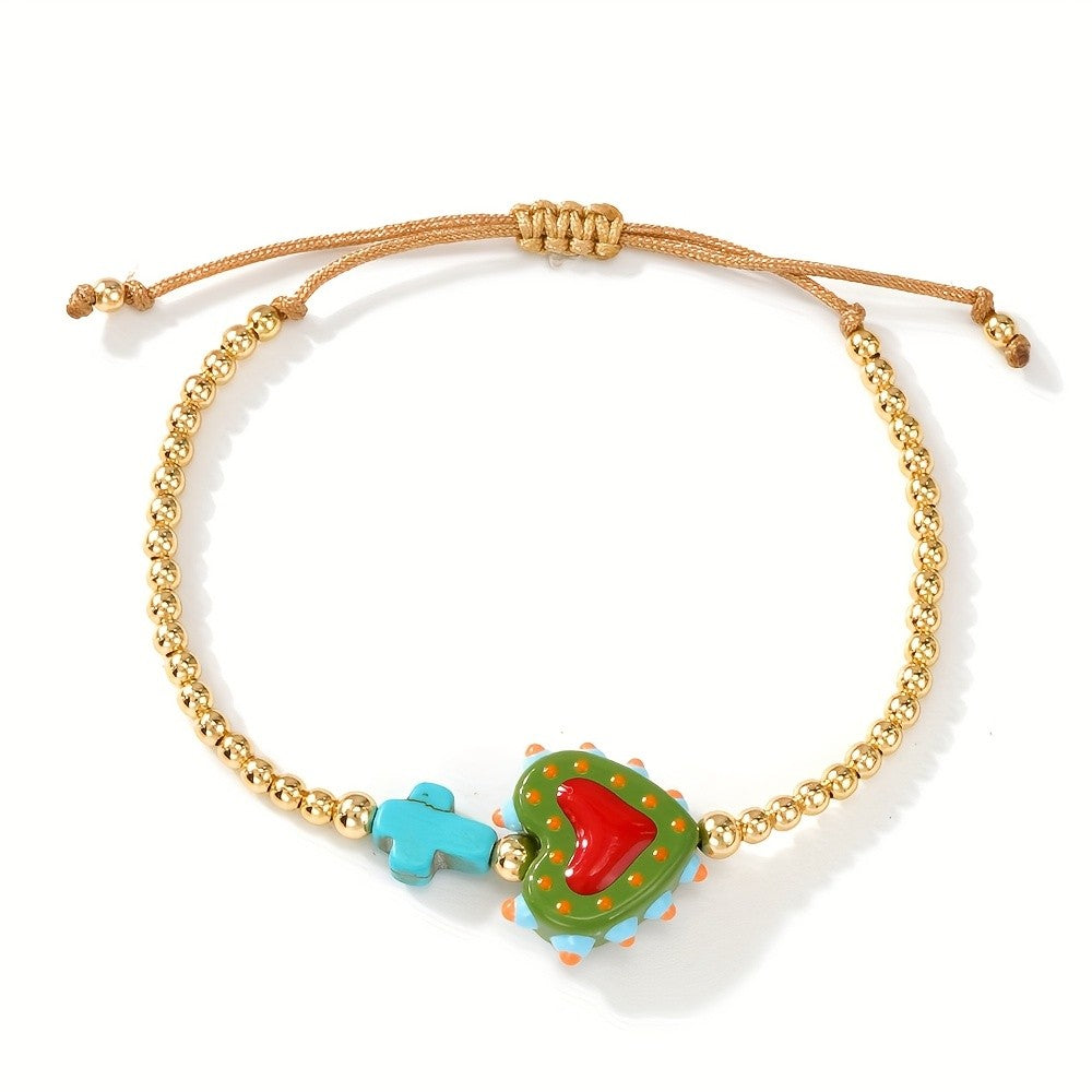 Sacred Heart & Cross Bead Bracelet