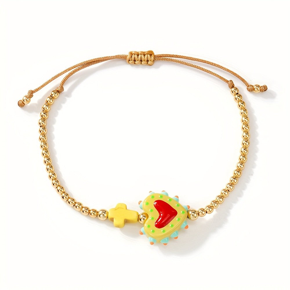 Sacred Heart & Cross Bead Bracelet