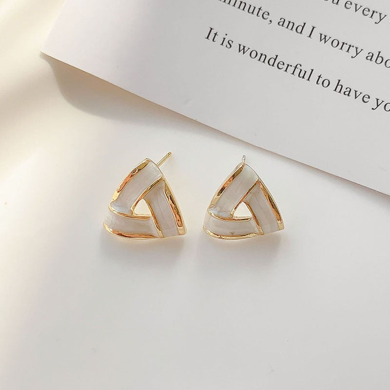 Ivory Interwoven Triangle Stud Earrings