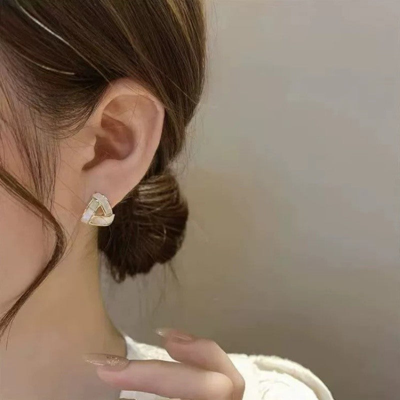 Ivory Interwoven Triangle Stud Earrings