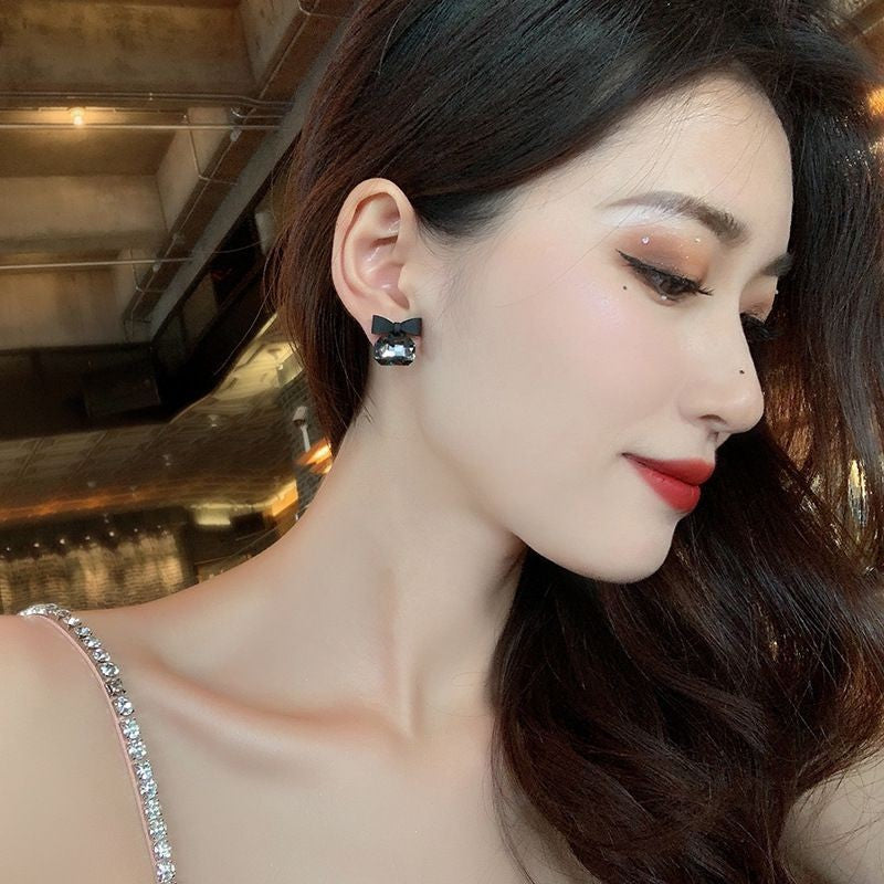 Black Bow Crystal Earrings