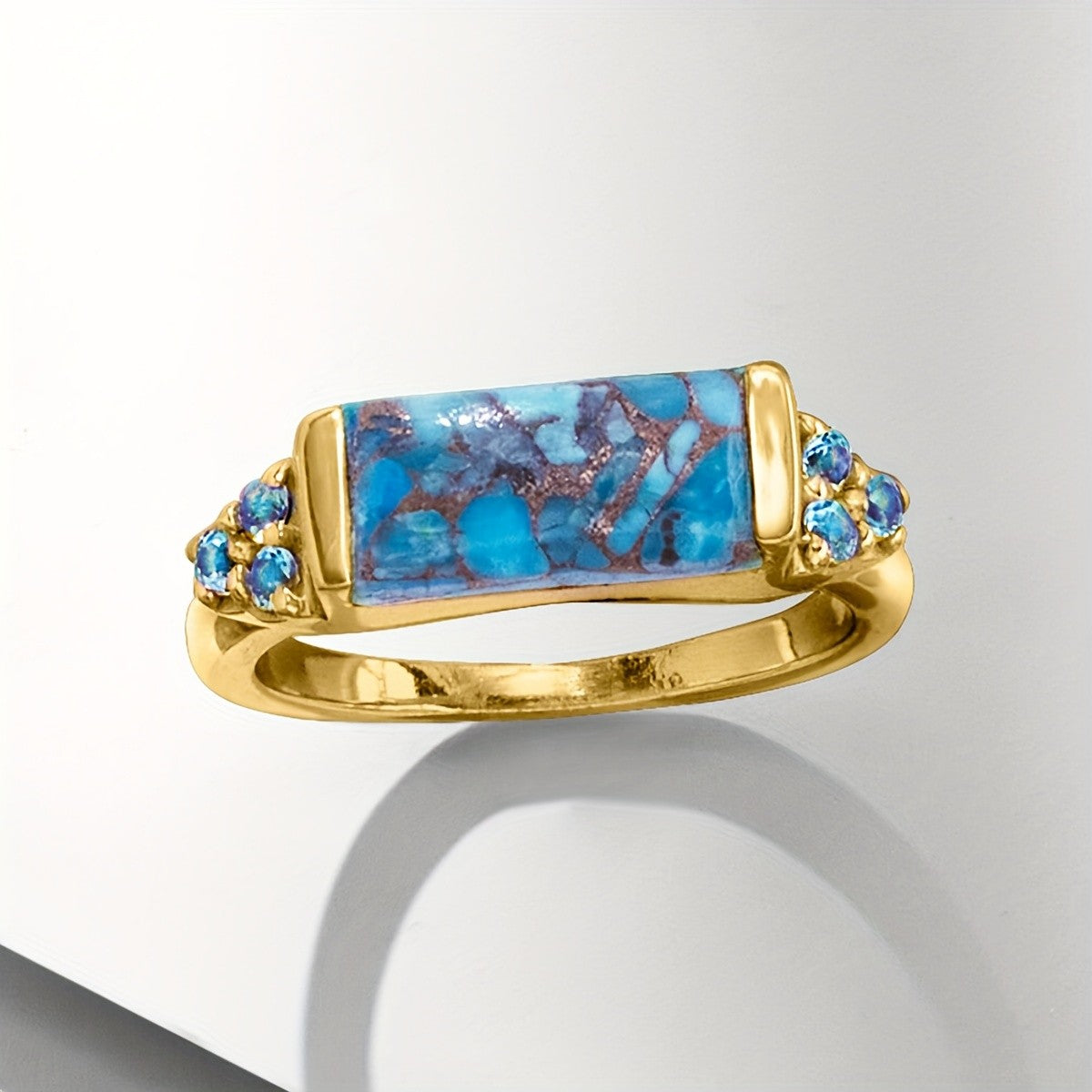 Turquoise Rectangle Ring with Blue Accent Stones