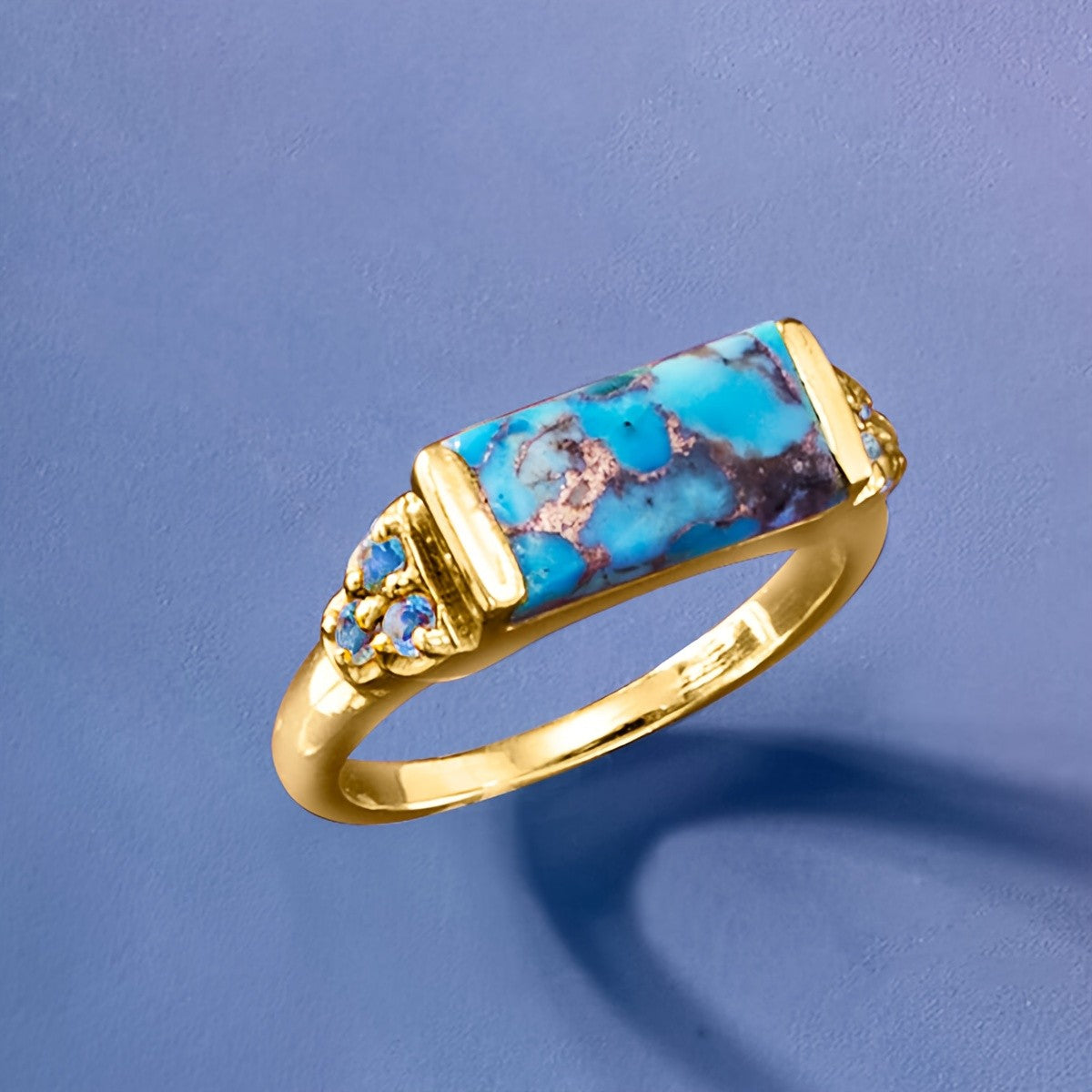 Turquoise Rectangle Ring with Blue Accent Stones