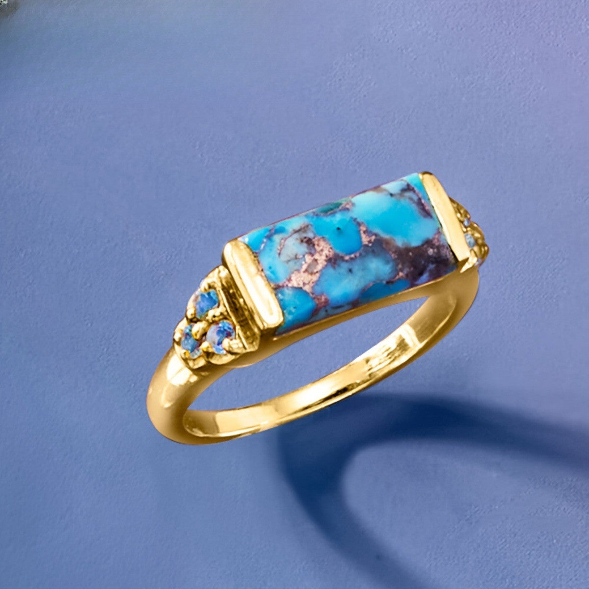 Turquoise Rectangle Ring with Blue Accent Stones