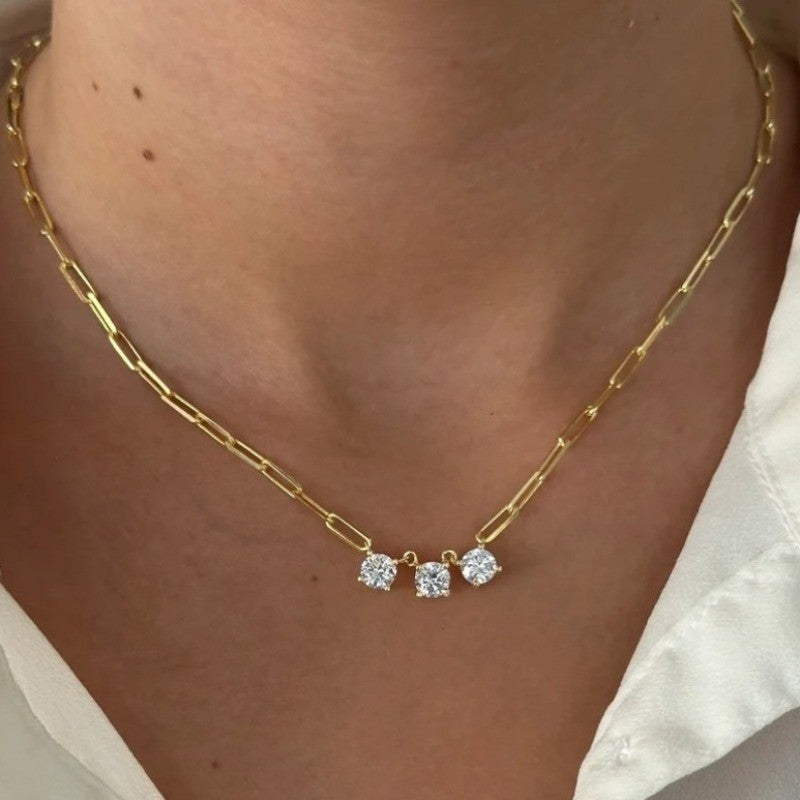 Three Stone Link Necklace
