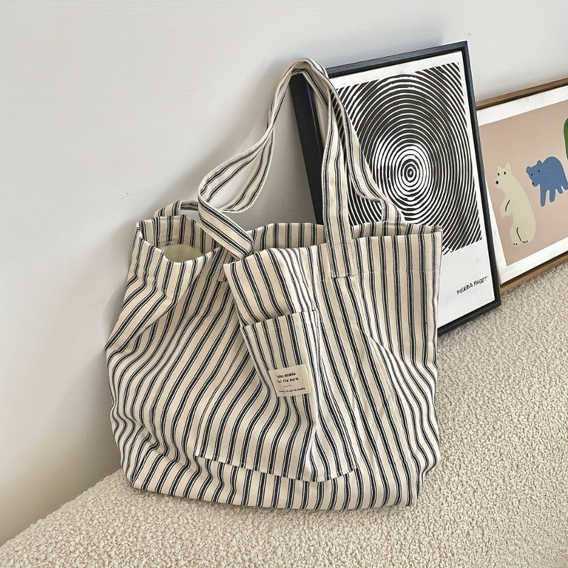 Red Striped Canvas Tote