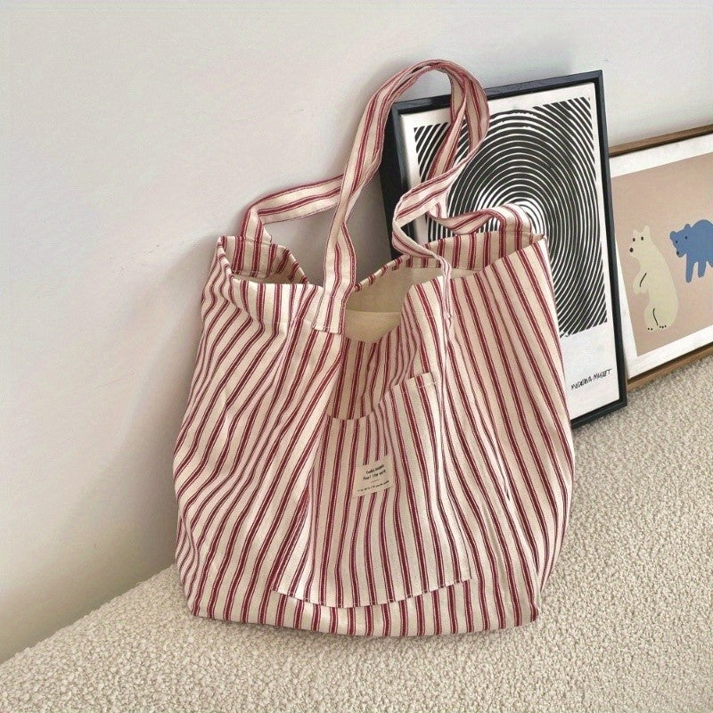 Red Striped Canvas Tote