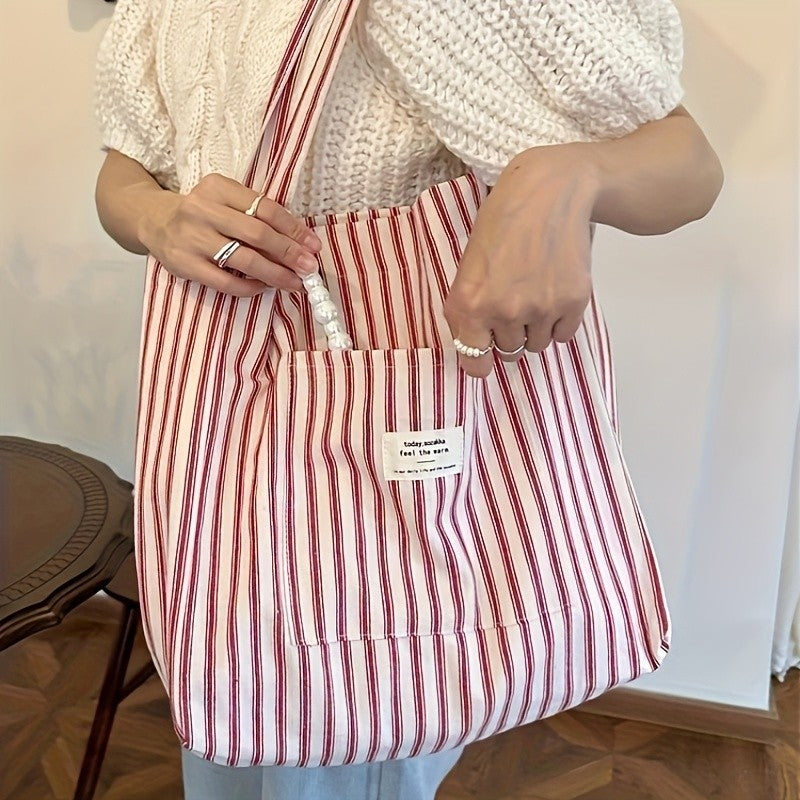 Red Striped Canvas Tote