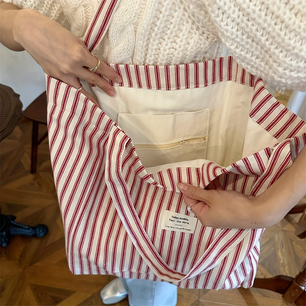 Red Striped Canvas Tote