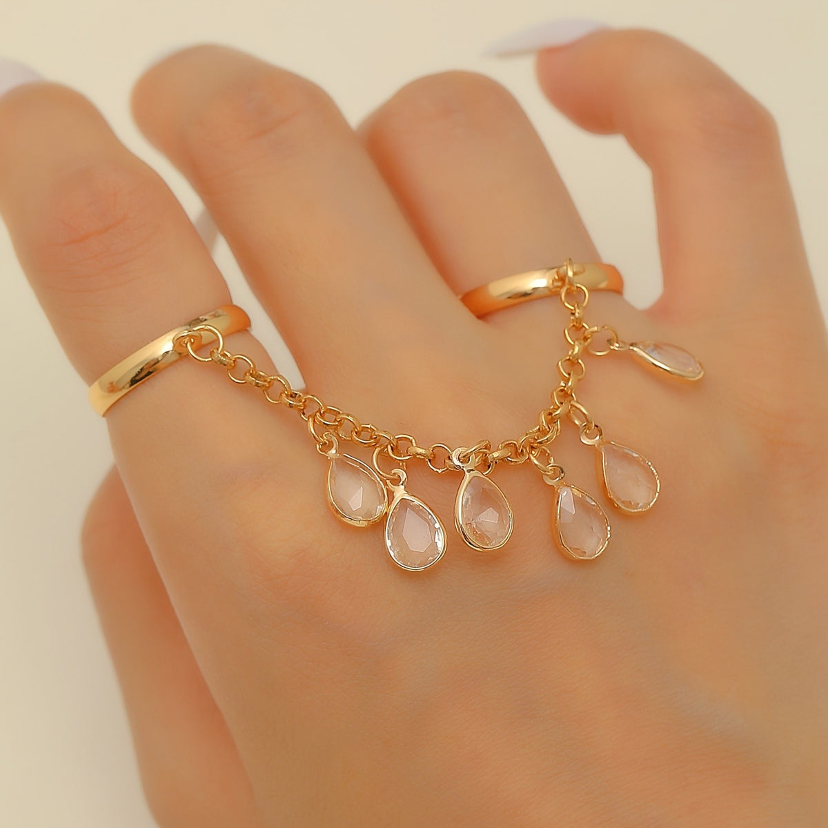Cascading Zircon Drop Chain Ring