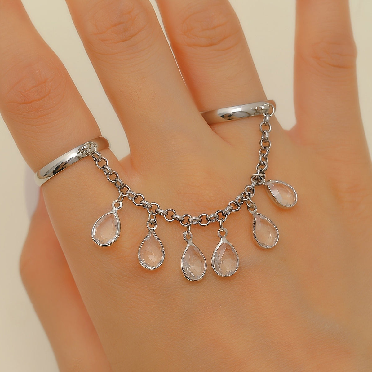 Cascading Zircon Drop Chain Ring