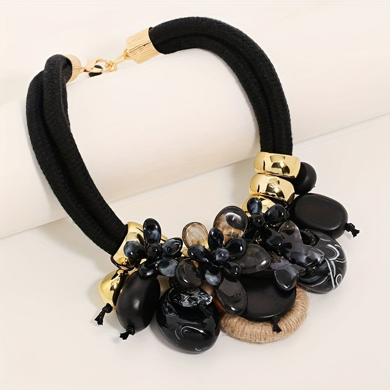 Mixed Material Floral Statement Necklace