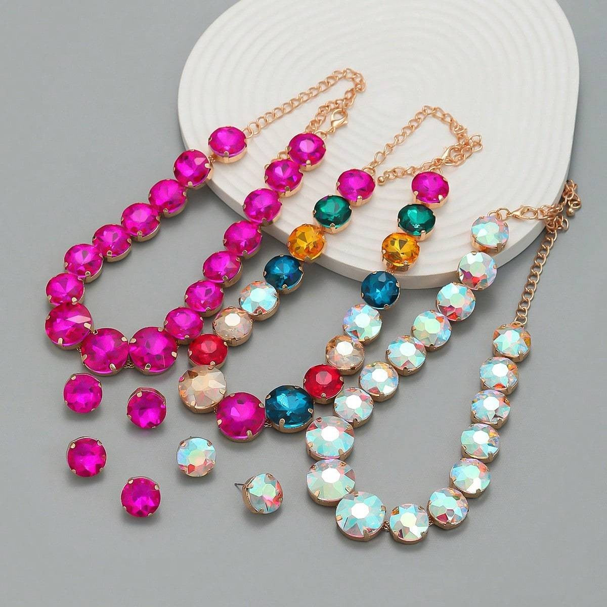 Iridescent Crystal Collar Necklace Set
