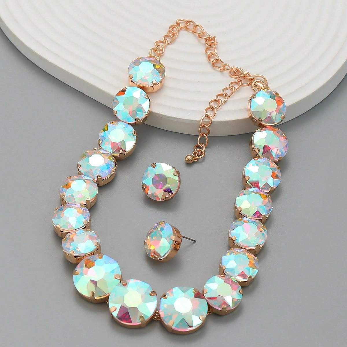 Iridescent Crystal Collar Necklace Set