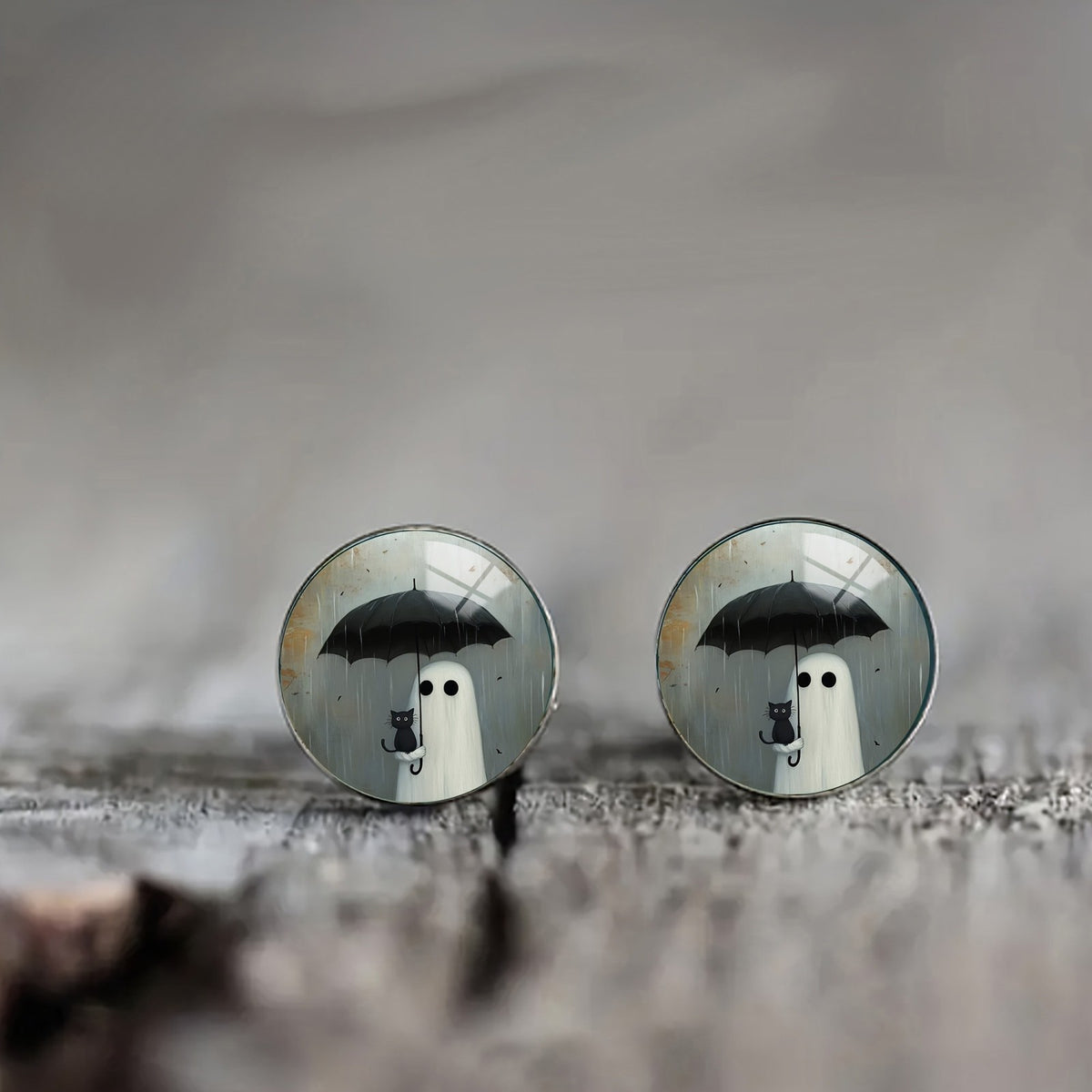 Ghost and Cat Umbrella Stud Earrings