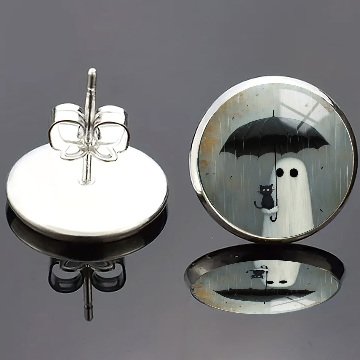Ghost and Cat Umbrella Stud Earrings