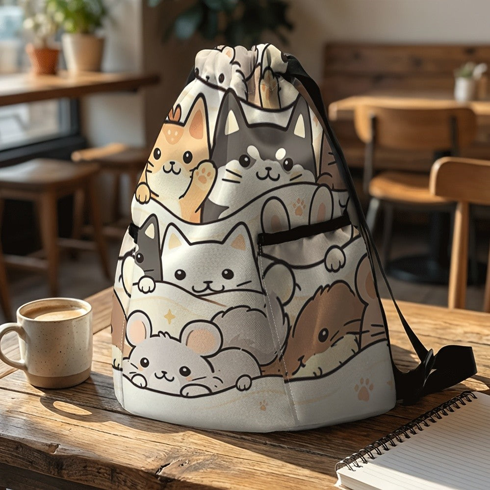 Cat Print Drawstring Backpack