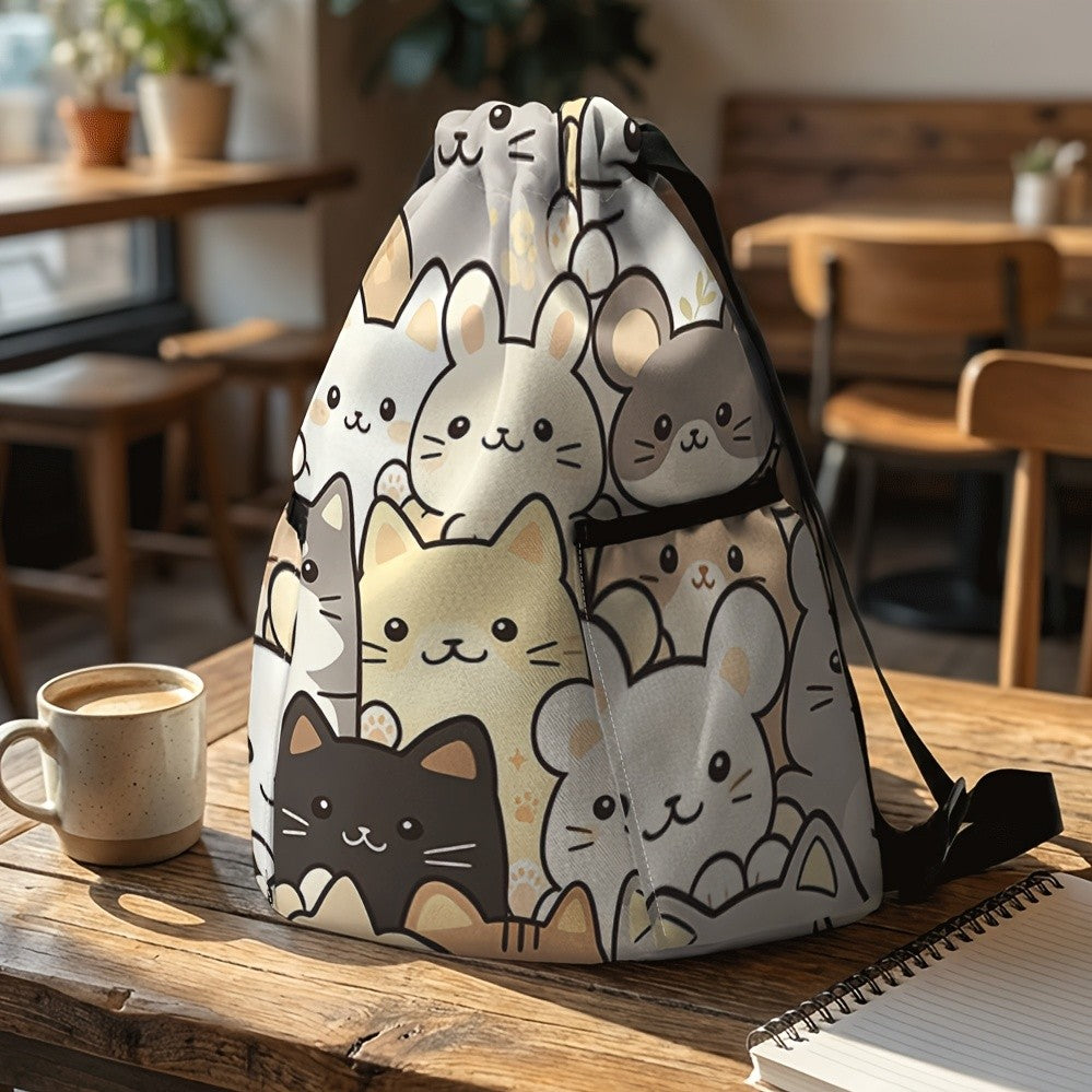 Cat Print Drawstring Backpack