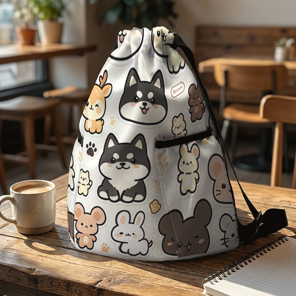 Cat Print Drawstring Backpack